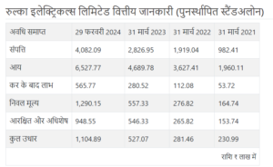 रूल्का इलेक्ट्रिकल्स वित्तीय विवरण